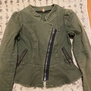 Free people green denim peplum jacket